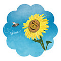 Bee Visits a Smiling Sunflower - Be Vegan Cartoon